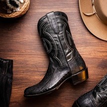 DENVER Genuine Ostrich Leg Skin Cowboy Boot from the Western Collection Black image 5