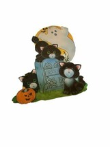 Halloween Black Cat Ghost Jack O Lantern Die-Cut Card Stock Double 1970s - $8.77