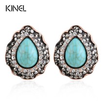 New Luxury Ancient Rose Gold Earrings For Women Black Crystal Water Drop Drawing - £6.30 GBP
