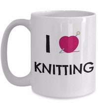 I Love Knitting Cute Gift for Knitters Mother Aunt Grandma Heart Yarn Coffee Mug - £15.67 GBP