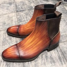 Handmade Leather Tan Patina Chelsea Boots Formal Men Shoes Custom Grade Boots - £147.87 GBP+