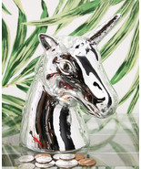 Electroplated Silver Sacred Unicorn Head Money Coin Bank Figurine Kids A... - $32.81 CAD