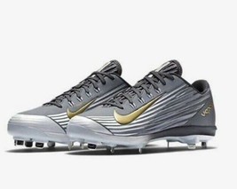 Nike Men&#39;s Lunar Vapor Pro Low Metal Baseball Cleats Gray White Gold Size 8 - $69.99