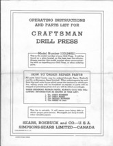 Craftsman 103.24821  Drill Press Instructions - $20.24