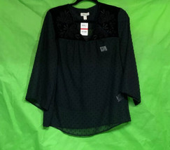 Style &amp; Co Mixed-Media Sheer-Sleeve Blouse Black XS - $19.99