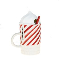 Starbucks Candy Cane Whip Rubber Top Mug with Spoon 10 oz 2016 White Red - £14.94 GBP