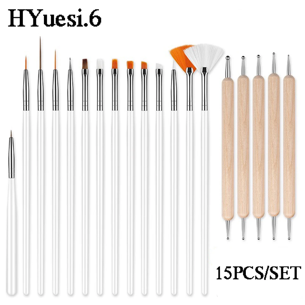 15Pcs/Set Nail Art Brush Professional Acrylic Liner Dotting Drawing Carving Pen - £8.95 GBP+