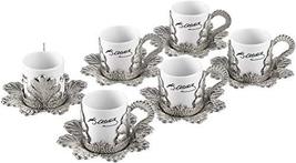 LaModaHome Ataturk Signed Coffee Cups with Saucers Set of 6, Porcelain Turkish A - £46.08 GBP