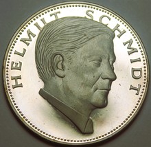 Helmut Schmidt 32mm .925 Cameo Silver Proof Medal~Scarce 4,188 Minted~Fr... - $24.49