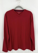 Cuddl Duds Mens T Shirt Size Large Red Solid V Neck Long Sleeve Tee - £18.58 GBP