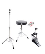 GRIFFIN Drum Hardware Set (3 Piece Kit) - Kick Drum Pedal, Drummer&#39;s Thr... - $121.77 CAD