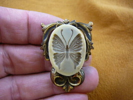 (cs3-17) BUTTERFLY CAMEO ivory + brown Oval Pin Pendant jewelry love butterflies - £23.15 GBP