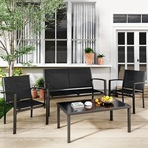 Superjoe 4 Pcs Outdoor Patio Furniture Sets, Wicker Rattan Conversation Set Blue - £315.59 GBP