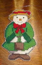 New Women Lady Snowman Christmas Ornament Handmade Finished Cross Stitch Green - £17.51 GBP