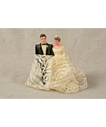 VTG WEDDING CAKE TOPPER Figure Lace Bride &amp; Groom Retro 4&quot; Brown Hair Pl... - $284.34 MXN