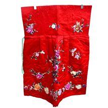 ANTIQUE Chinese Wedding Apron Forbidden Stitch Red Silk Qing Dynasty Tex... - $1,084.05