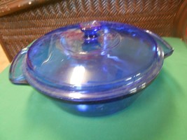 Beautiful Collectible COBALT  Glass Anchor Hocking CASSEROLE with Lid. 9&quot;   2 QT - £19.45 GBP