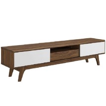 70&quot; Mid Century Modern LED LCD DLP HD TV Media Stand Walnut &amp; White Low Profile - £202.96 GBP