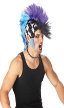 Punk Rock Checkered Mohawk Wig Halloween Accessory One Size Multicolored - £12.13 GBP