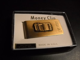 Las Vegas Money Clip Antiqued Natural Brass Made in USA Boxed Unused Souvenier - £8.68 GBP