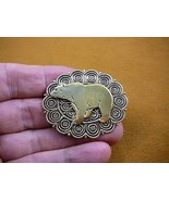 (B-bear-374-ooak) walking Grizzly bear oval flower scrolled brass pin pe... - $248.98 MXN