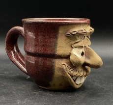 ROGERS Art Pottery Folk Art Derpy Ugly Face Moustache Mug Buck Teeth - $29.69
