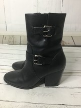 Michael Kors Women&#39;s Black Ashton Mid Leather Buckle Bootie Shoes Ret - £42.85 GBP