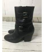 Michael Kors Women&#39;s Black Ashton Mid Leather Buckle Bootie Shoes Ret - £42.71 GBP