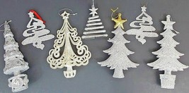 Silver Glittered Christmas Tree Ornaments 3&quot; To 6&quot; Set Of 7 - $17.75