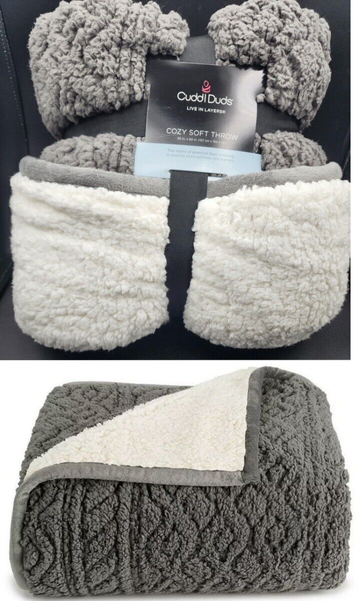 Cuddl Duds Cozy Plush Sherpa Reversible Throw Blanket-Carved Charcoal Gray $50 - $34.97