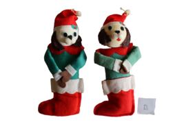Lot 2x Vintage Cute Puppy Dog Santa Hat Stocking Christmas Ornament Felt Japan D - £8.35 GBP