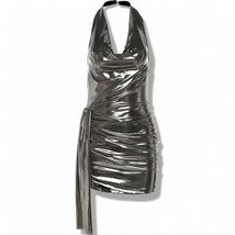 Women Sexy Off Shoulder Sleeve Glow Silver Strapless Neck Wrinkle Bandag... - $35.63
