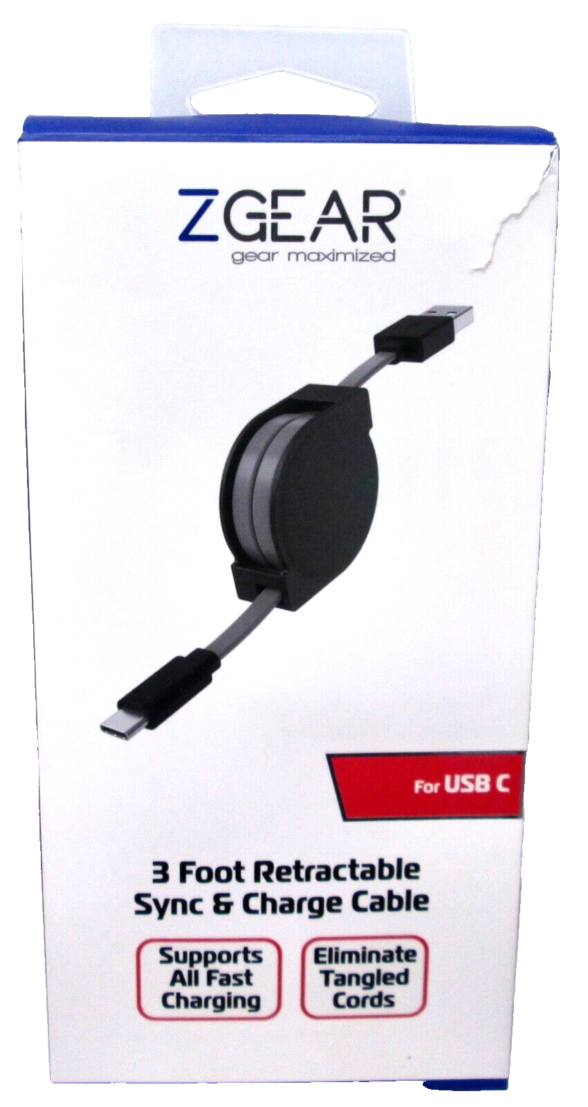 Primary image for ZGear Retractable USB-A to USB-C Cable Fast Charge 3-Feet in Black