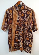 Vintage Mens LG(?) Brown Gold Batik Short Sleeve Button Up Casual Hawaii... - £22.43 GBP