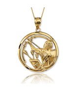 Sagittarius Zodiac Gold Archer Round Pendant Necklace - 10k &amp; 14k Yellow... - $498.02 CAD+