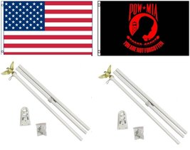 New 3&#39;x5&#39; Pow Mia (Red) &amp; Embroidered American Flags &amp; 2 Pole Kits - £35.30 GBP