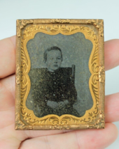 c1850s Young boy plate Tintype Real Photo + Case ORNATE GOLD GILT - £31.96 GBP