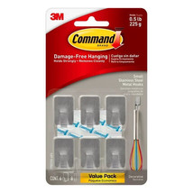 Command Small Stainless Steel Metal Hooks, 6 Hooks, 8 Strips 1 Pack - £6.82 GBP