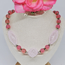 Vintage Pink Czech Bohemian Glass Bead Choker Necklace Hollow Swirl Beads - £39.48 GBP