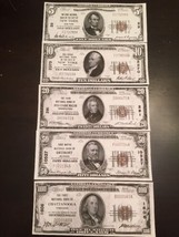 Reproductions 1929 National Bank Note Set $5 $10 $20 $50 $100 Assorted Banks - $13.99