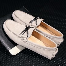 Beige Men Loafers Suede Leather Casual Shoes Ultra-light Soft Breathable Slip-on - £54.65 GBP