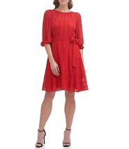 DKNY Chiffon Metallic Balloon 3/4 Sleeve A-Line Dress Scarlet Size 8 $29 - £45.94 GBP