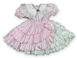 Vtg Golden Age California USA Pink Cake Circle Ruffled Lace Dress Girl’s... - £66.03 GBP