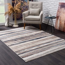 HomeRoots 390283 8 x 11 ft. Blue &amp; Beige Distressed Stripes Area Rug - £272.42 GBP
