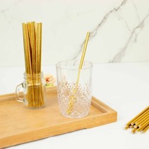 Gold 50 Metallic 8&quot;&quot; Disposable Food Grade Drinking Paper Straws Party Events - £6.32 GBP