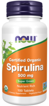 Organic Spirulina NOW Foods Certified 500 mg Organic 100 Tab Best Before... - $10.69