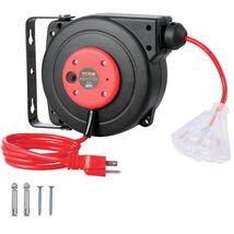 VEVOR Retractable Extension Cord Reel, 30ft, 16AWG/3C SJTOW Power Cord, Red - $42.90