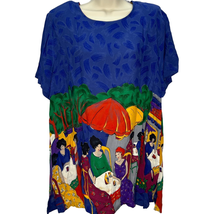 Shopping with Anthony Womens Wearable Art Tunic Blouse Size L Blue Street Cafe - £23.26 GBP