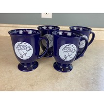 Avon Vintage Ceramic Cobalt Blue Footed 8 Oz Mug Set Of 4 - $258.30 MXN