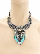 Everyday Casual Chic Statement Necklace, Tiger Print Turquoise Blue Lucite - $20.90